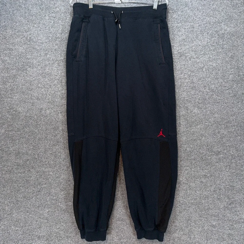 Jordan Flight Joggers Mens Medium Black Red Mesh Fleece Tapered Sweatpants Gym